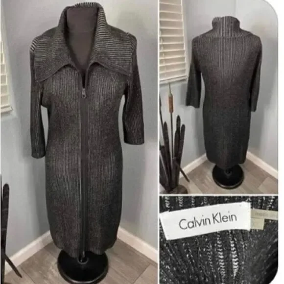 - Calvin Klein Ribbed Knit Long Sweater XL - dress or Cardigan - Picture 1 of 2